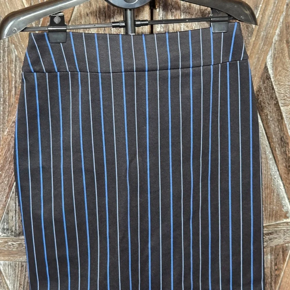 New York & Company Stretch Pinstripe Pencil Skirt Black Blue Womens Medium‎